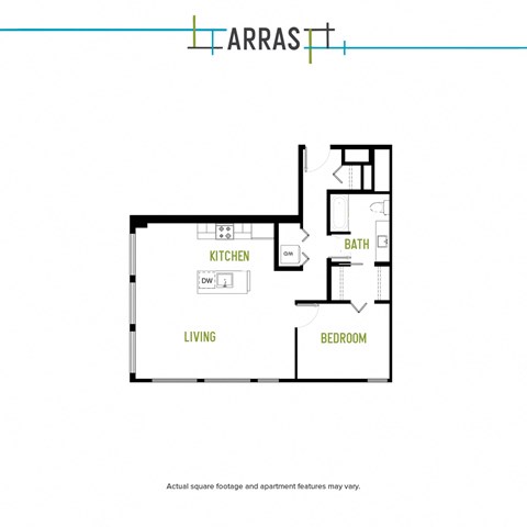 Floor plan for 1 bed, 1 bath, 909 sqft